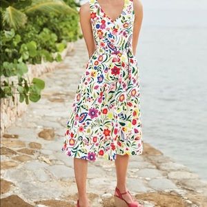 Boden jade fit and flare linen and cotton dress